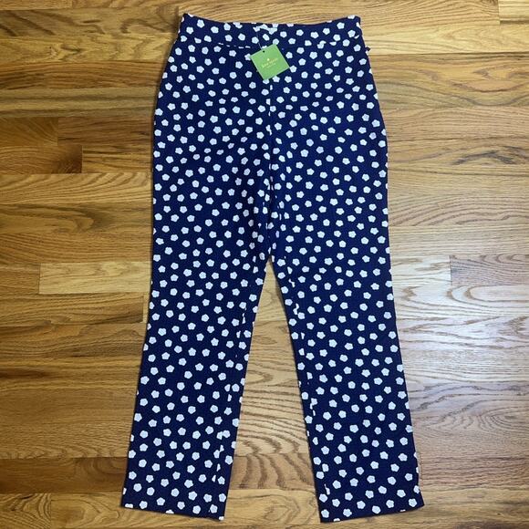 NWT KATE SPADE Cloud Dot Jacquard Pant Size 2 Navy And White Cropped Ankle Pant - Picture 4 of 12